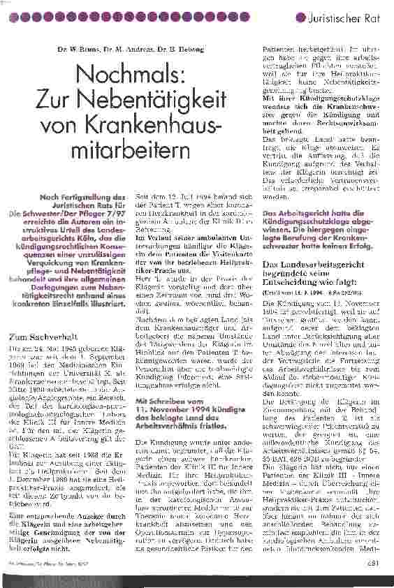 Vorschauseite 1: Nochmals: Zur Nebentätigkeit von Krankenhausmitarbeitern