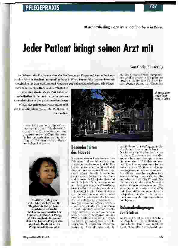 Vorschauseite 1: Arbeitsbedingungen im Rudolfinerhaus in Wien: Jeder Patient bringt seinen Arzt mit