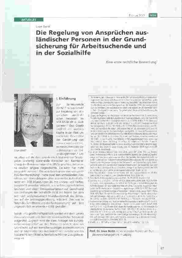 Vorschauseite 1: Die Regelung von Ansprüchen aus-ländischer Personen in der Grundsicherung für Arbeitsuchende und in der Sozialhilfe
