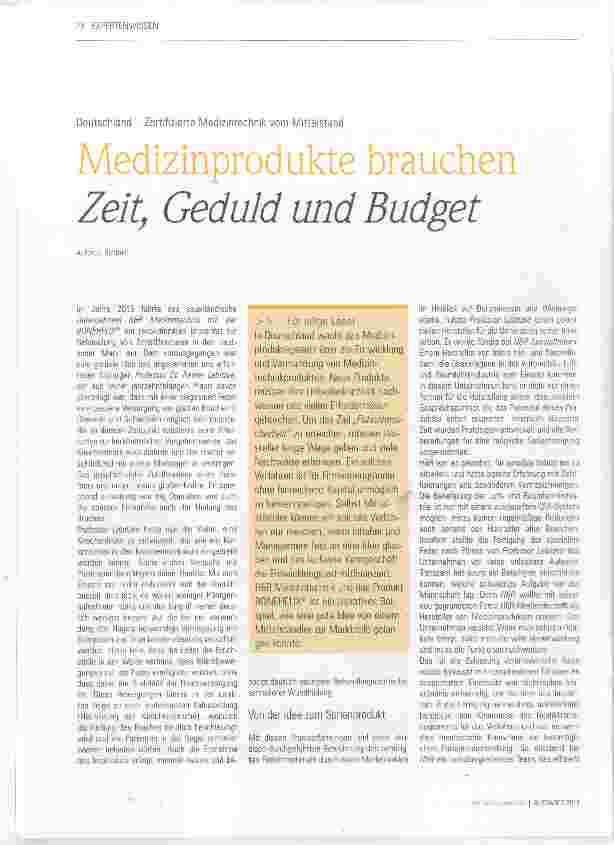 Vorschauseite 1: Medizinprodukte brauchen Zeit, Geduld und Budget