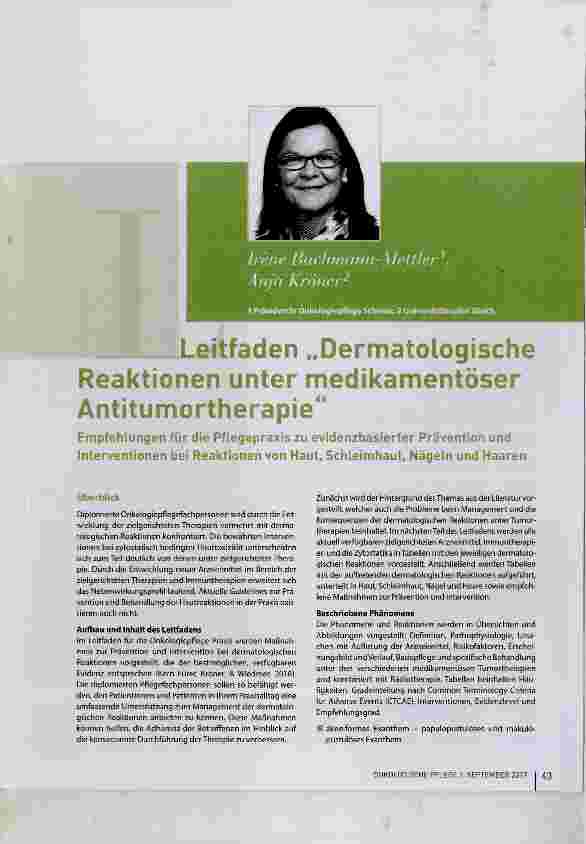 Vorschauseite 1: Leitfaden „Dermatologische Reaktionen unter medikamentöser Antitumortherapie“