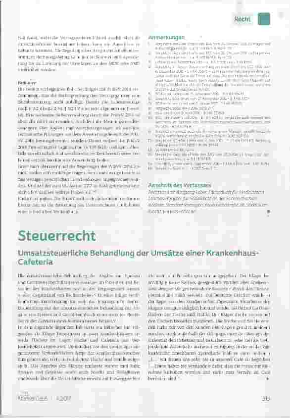 Vorschauseite 1: Umsatzsteuerliche Behandlung der Umsätze einer Krankenhaus Cafeteria