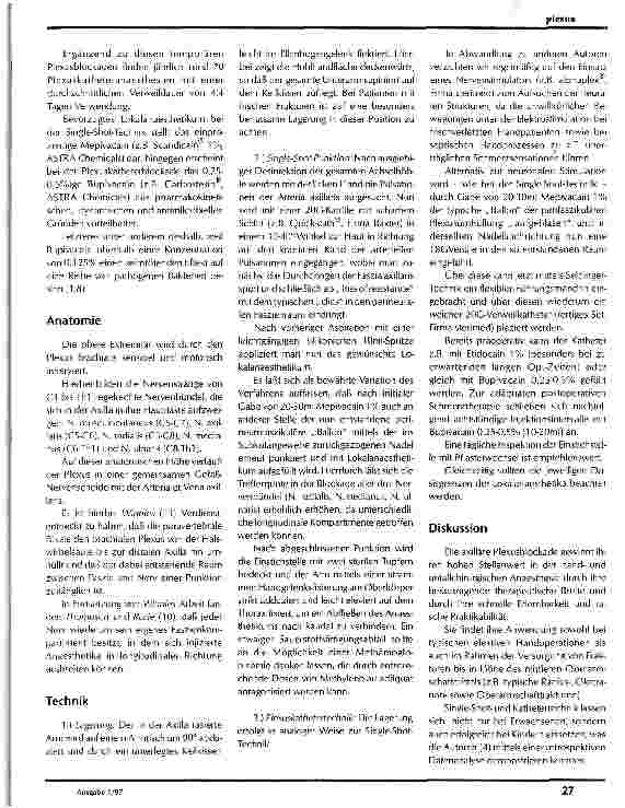 Vorschauseite 2: Die axilläre Plexus brachialis-Anaesthesie bei handund unfallchirurgischen Patienten
