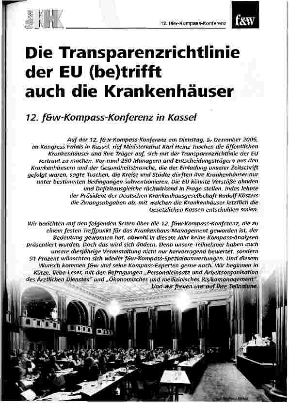 Vorschauseite 1: Die Transparenzrichtlinie der EU (be)trifft auch die Krankenhäuser