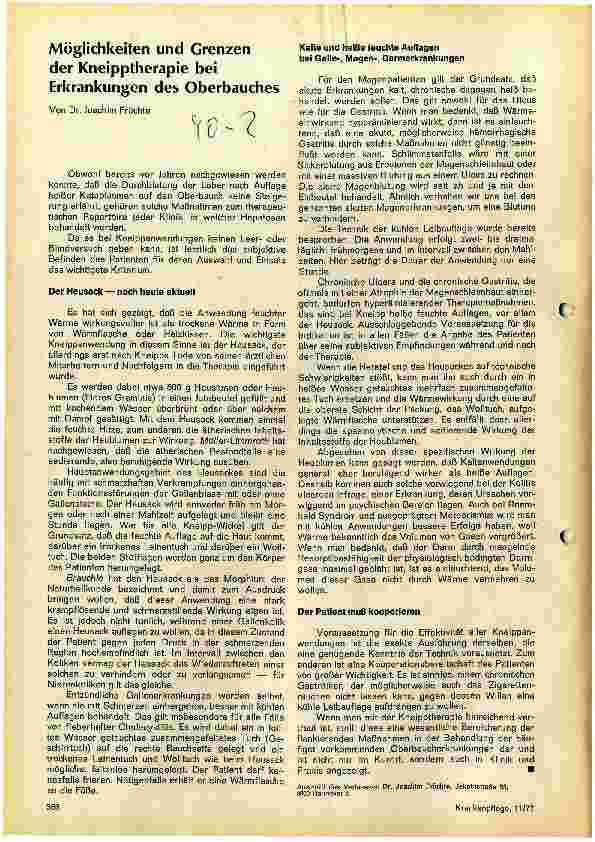 Vorschauseite 1: Möglichkeiten und Grenzen der Kneipptherapie bei Erkrankungen des Oberbauches