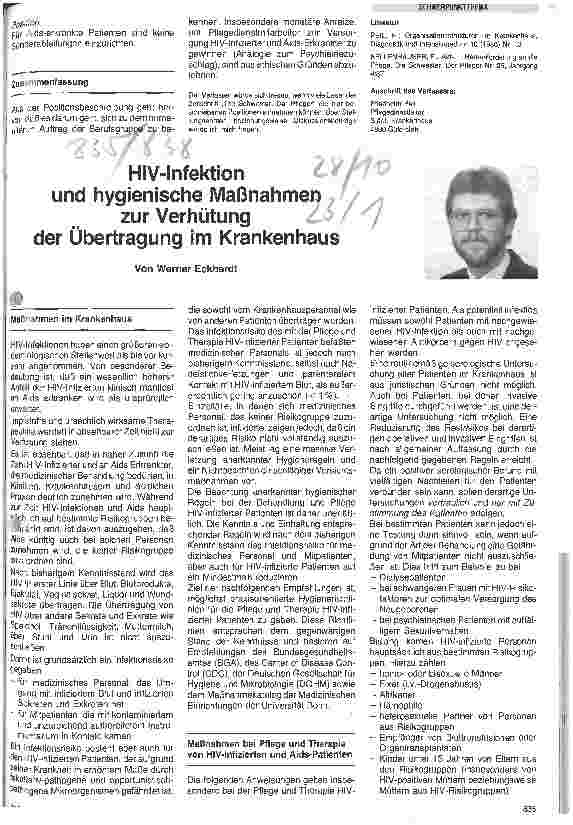 Vorschauseite 1: HIV-Infektionen und hygienische Maßnahmen zur Verhütung der Übertragung im Krankenhaus