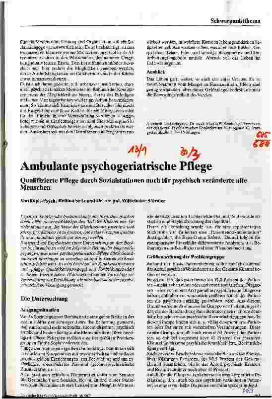 Vorschauseite 1: Ambulante psychogeriatrische Pflege Qualifizierte Pflege durch Sozialstationen auch für psychisch veränderte alte Menschen