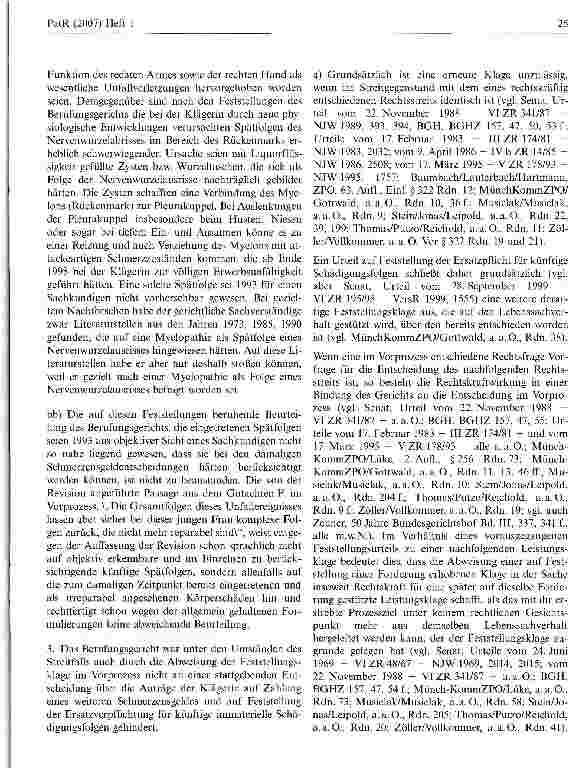 Vorschauseite 3: Zum Umfang der Rechtskraft von Urteilen, die Klage auf Zahlung von Schmerzensgeld stattgeben und Klage auf Feststellung der Ersatzpflicht für künftige immaterielle Schäden(sog. im…