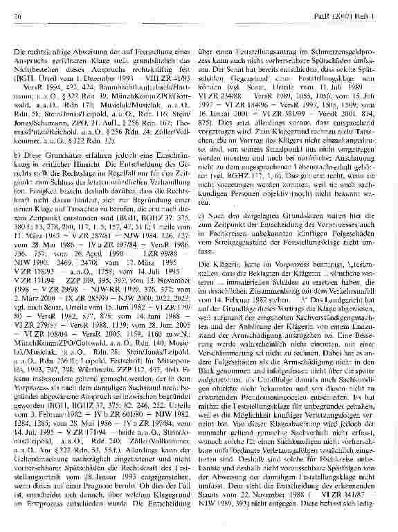 Vorschauseite 4: Zum Umfang der Rechtskraft von Urteilen, die Klage auf Zahlung von Schmerzensgeld stattgeben und Klage auf Feststellung der Ersatzpflicht für künftige immaterielle Schäden(sog. im…