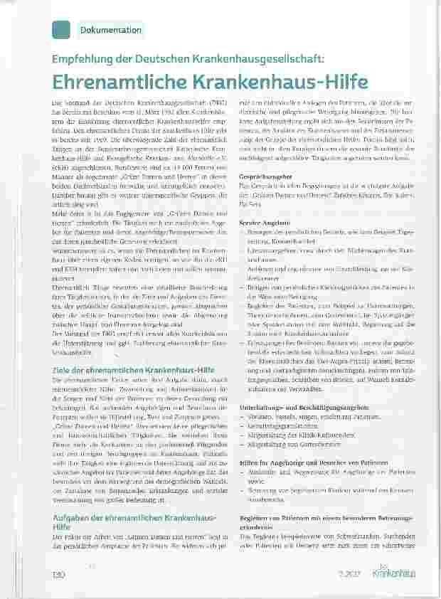 Vorschauseite 1: Empfehlung der Deutschen Krankenhausgesellschaft: Ehrenamtliche Krankenhaus-Hilfe
