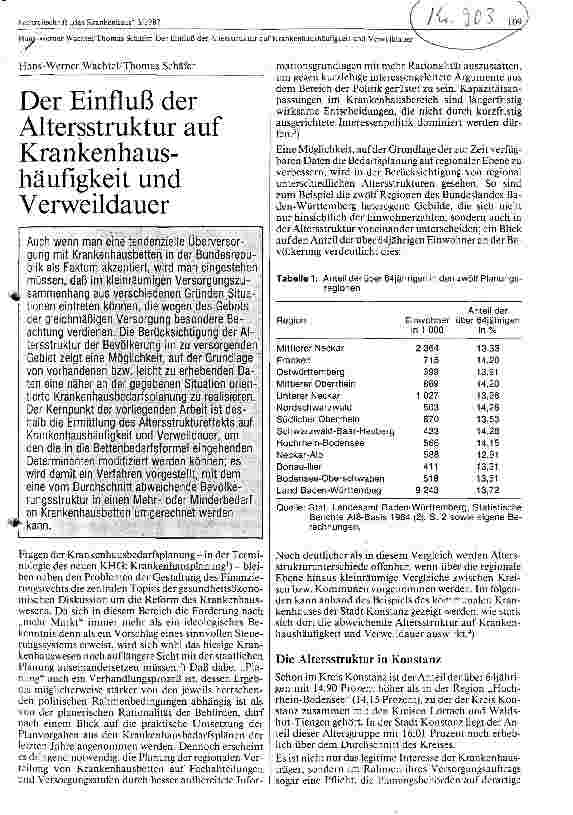 Vorschauseite 1: Der Einfluß der Altersstruktur auf Krankenhaushäufigkeit und Verweildauer