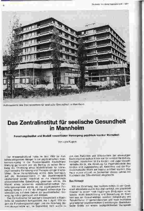 Vorschauseite 1: Das Zentralinstitut für seelische Gesundheit in Mannheim Forschungsinstitut und Modell neuzeitlicher Versorgung Kranker