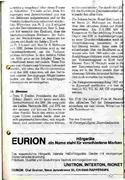 Vorschauseite 5: Protokoll der 16. Delegiertenversammlung des Schweizerischen Verbandes der Krankenpflegerinnen/pfleger FA SRK (SVK) vom 6.Mai 1986