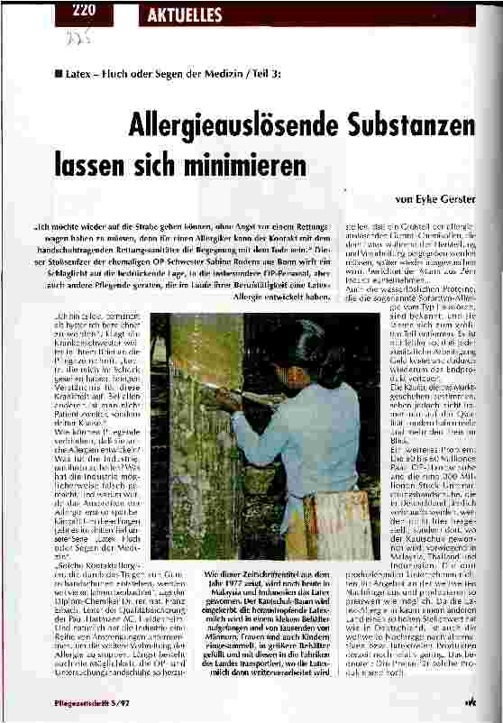 Vorschauseite 1: Allergieauslösende Substanzen lassen sich minimieren Latex - Fluch oder Segen der Medizin/Teil 3