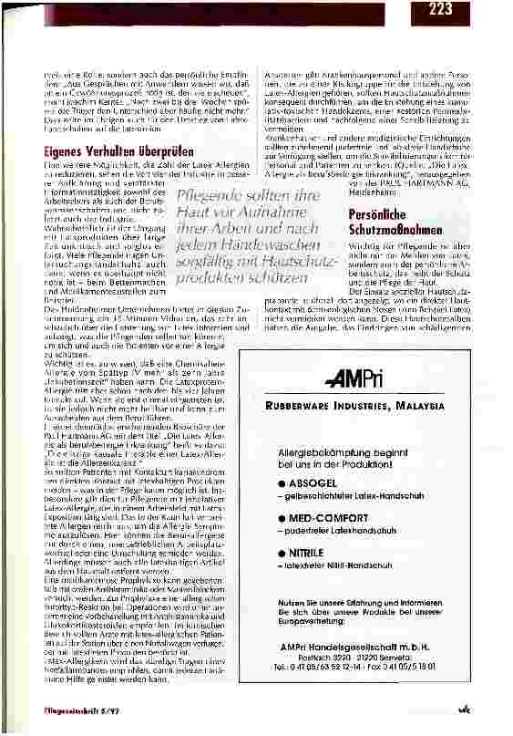Vorschauseite 4: Allergieauslösende Substanzen lassen sich minimieren Latex - Fluch oder Segen der Medizin/Teil 3