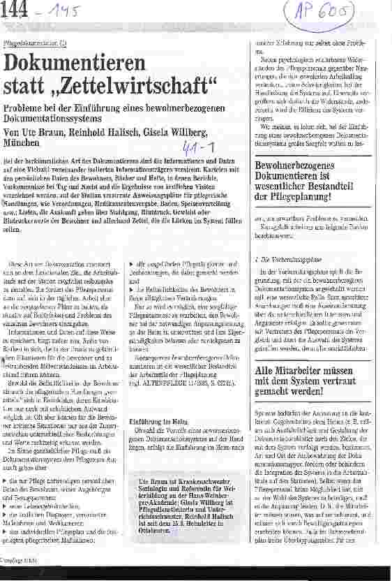 Vorschauseite 1: Dokumentieren statt Zettelwirtschaft / Probleme bei der Einführung eines bewohnerbezogenen Dokumentationssystems