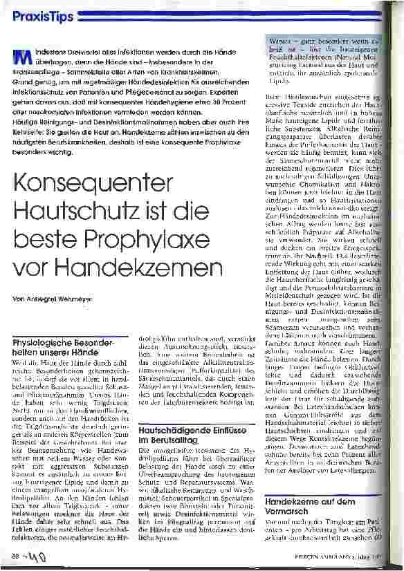 Vorschauseite 1: Konsequenter Hautschutz ist die beste Prophylaxe vor Handekzemen