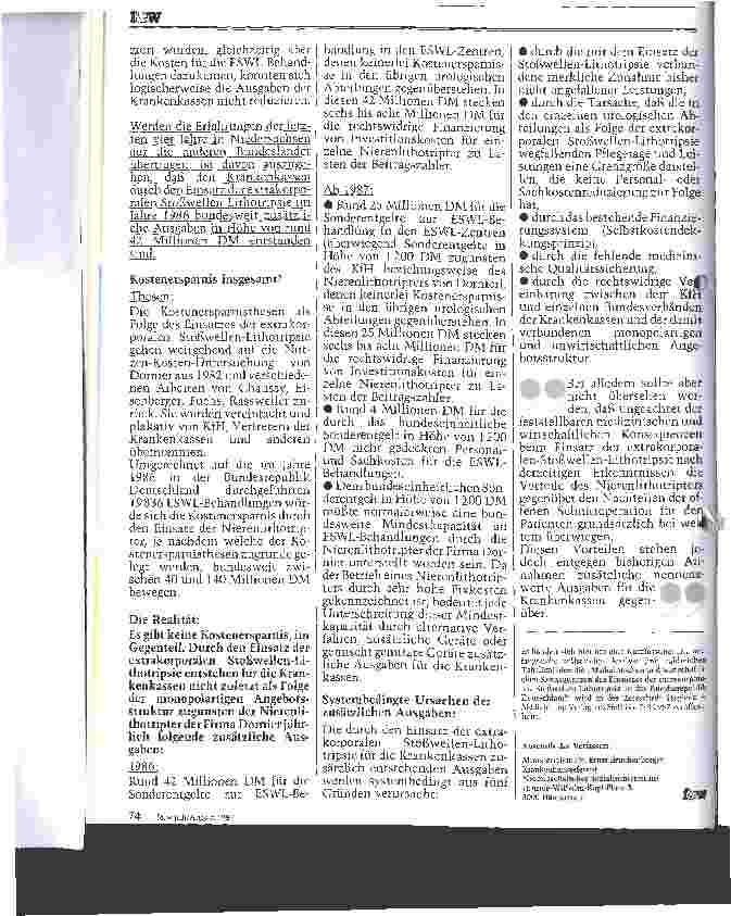 Vorschauseite 4: Kostensenkung durch extrakorporale Stoßwellen-Lithotripsie