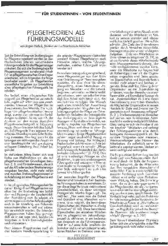 Vorschauseite 1: Pflegetheorien als Führungsmodelle