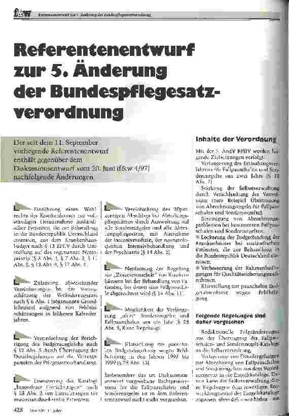 Vorschauseite 1: Referentenentwurf zur 5. Änderung der Bundespflegesatzverordnung