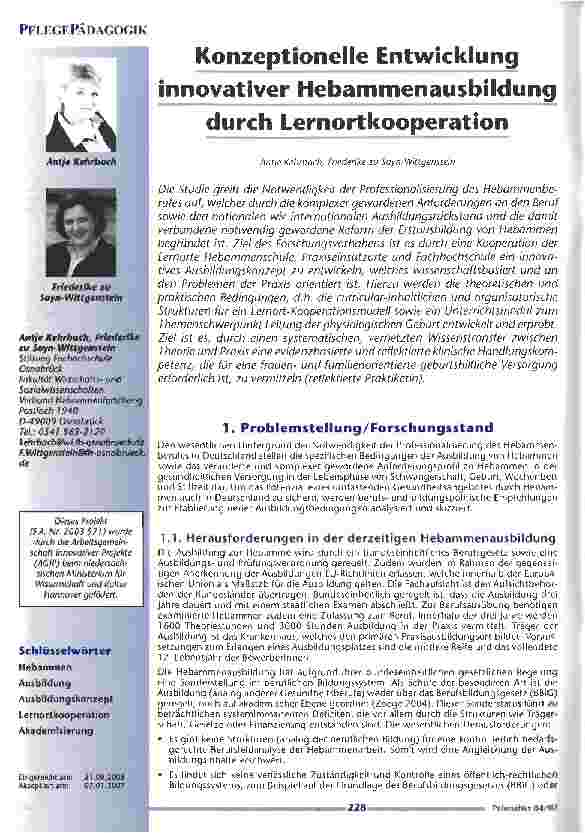 Vorschauseite 1: Konzeptionelle Entwicklung innovativer Hebammenausbildung durch Lernortkooperation