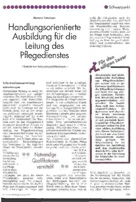 Vorschauseite 1: Handlungsorientierte Ausbildung für die Leitung des Pflegedienstes Erwerb von Schlüsselqualifikationen