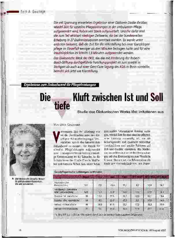Vorschauseite 1: Die tiefe Kluft zwischen Ist und Soll Ergebnisse zum Zeitaufwand für Pflegeleistungen
