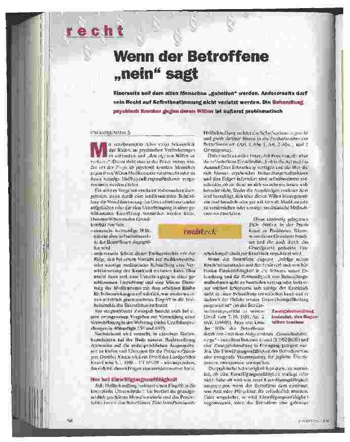 Vorschauseite 1: Wenn der Betroffene nein sagt Behandlung psychisch Kranker gegen deren Willen