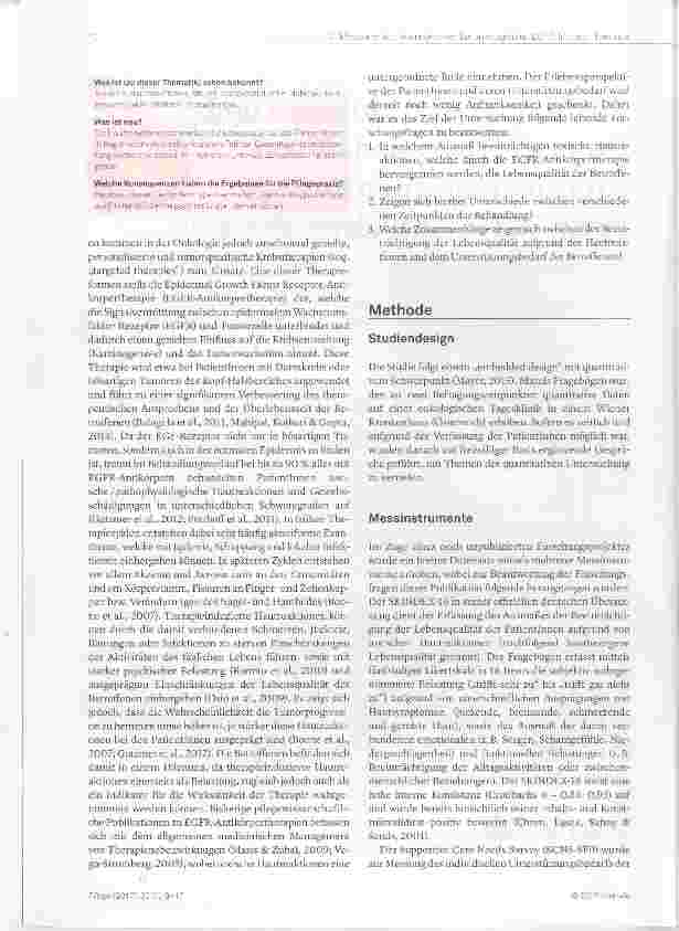 Vorschauseite 2: Toxische Hautreaktionen und Unterstützungsbedarf von Krebspatientinnen im Zuge einer EGFR-Antikörpertherapie