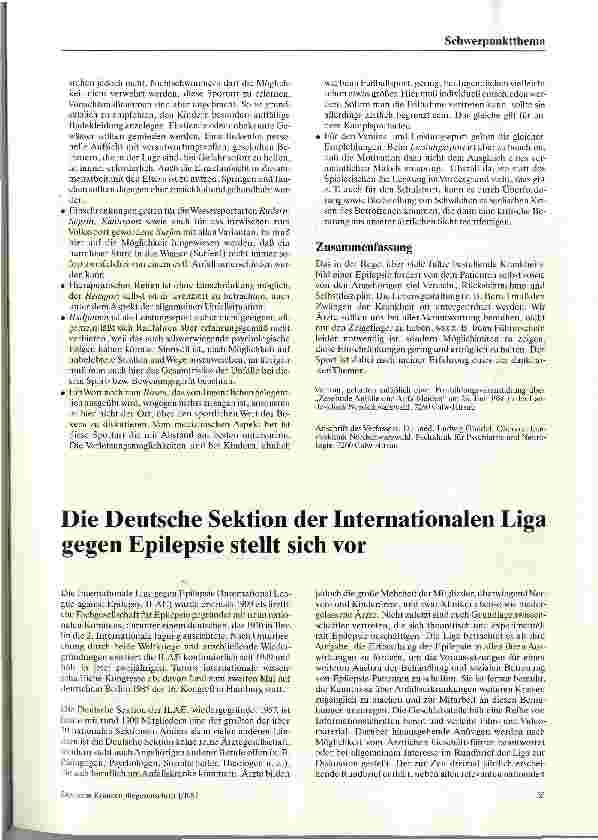 Vorschauseite 1: Die Deutsche Sektion der Internationalen Liga gegen Epilepsie stellt sich vor