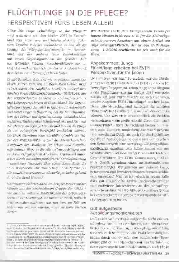Vorschauseite 1: FLÜCHTLINGE IN DIE PFLEGE?