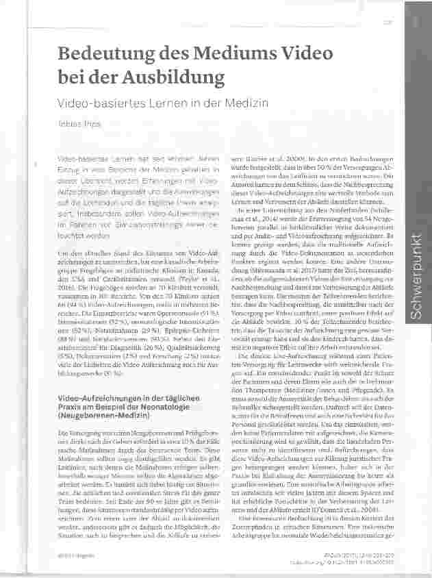 Vorschauseite 1: Bedeutung des Mediums Video bei der Ausbildung