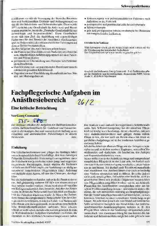 Vorschauseite 1: Fachpflegerische Aufgaben im Anästhesiebereich Eine kritische Betrachtung