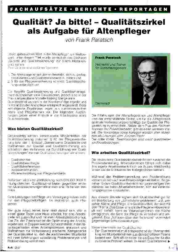 Vorschauseite 1: Qualität? Ja bitte! - Qualitätszirkel als Aufgabe für Altenpfleger