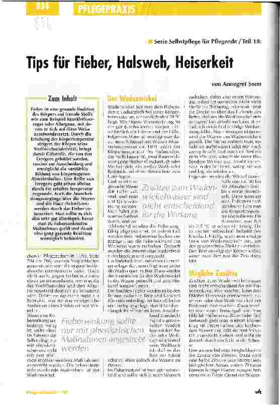 Vorschauseite 1: Tips für Fieber, Halsweh, Heiserkeit