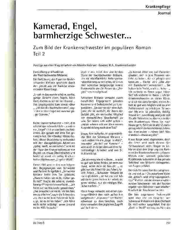 Vorschauseite 1: Kamerad, Engel, barmherzige Schwester ... Zum Bild der Krankenschwester im populären Roman Teil 2