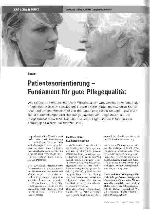 Vorschauseite 1: Patientenorientierung -Fundament für gute Pflegequalität