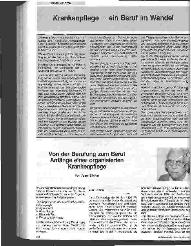 Vorschauseite 1: Von der Berufung zum Beruf, Anfänge einer organisierten Krankenpflege