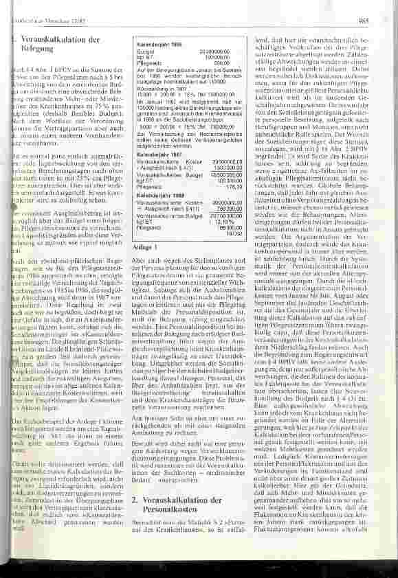 Vorschauseite 2: Vorauskalkulationen der kosten und Leistungen