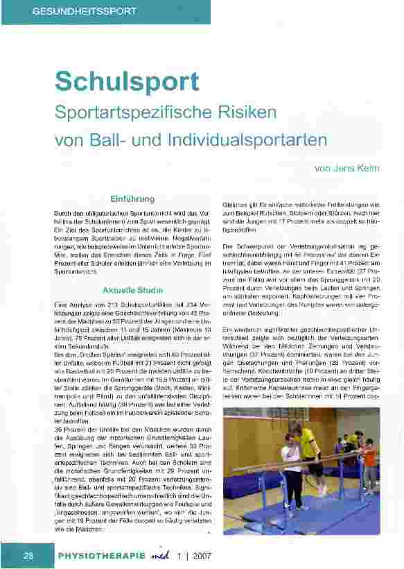 Vorschauseite 1: SchulsportSportartspezifische Risiken von Ballund Individualsportarten