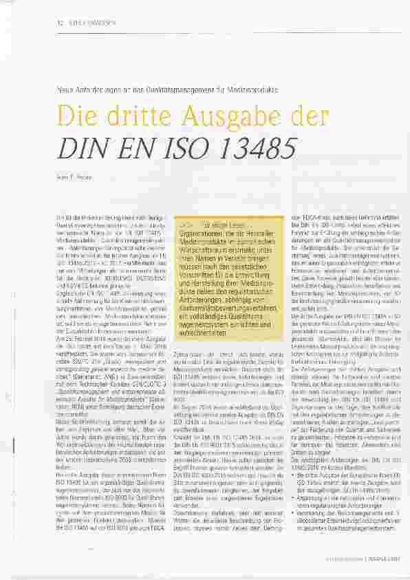 Vorschauseite 1: Die dritte Ausgabe der DIN EN ISO 13485