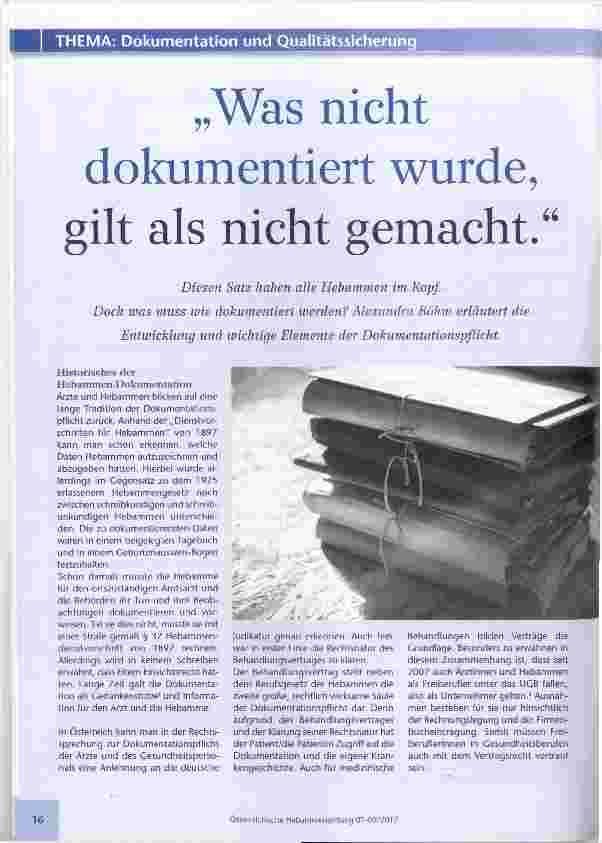 Vorschauseite 1: „Was nicht dokumentiert wurde, gilt als nicht gemacht.“