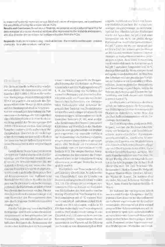 Vorschauseite 2: Ermittlung von tolerierbaren Prozesschemikalien-Rückständen nach der Aufbereitung thermolabiler Endoskope
