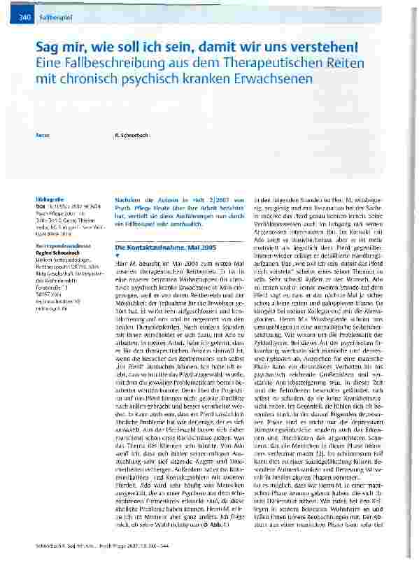 Vorschauseite 1: Sag mir, wie soll ich sein, damit wir uns verstehen!Eine Fallbeschreibung aus dem Therapeutischen Reiten mit chronisch psychisch kranken Erwachsenen