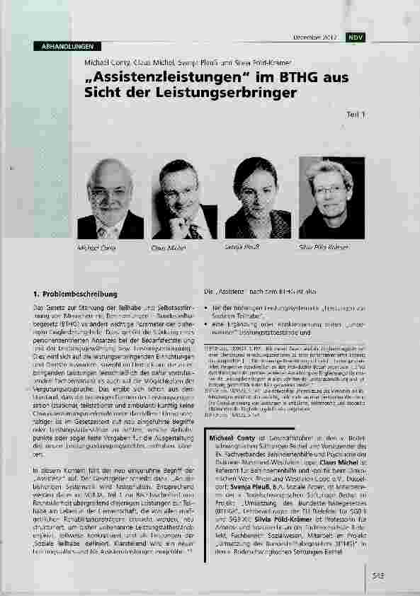 Vorschauseite 1: „Assistenzleistungen im BTHG aus Sicht der Leistungserbringer