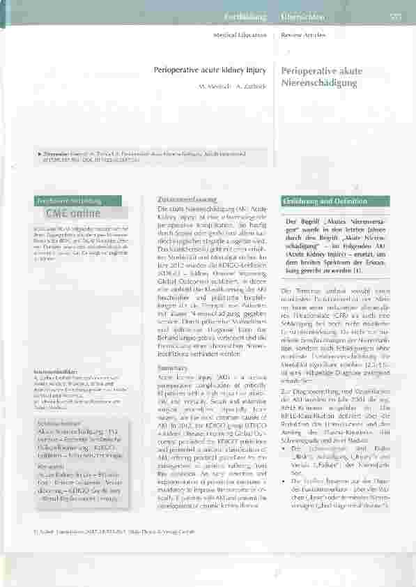 Vorschauseite 1: Perioperative akute Nierenschädigung