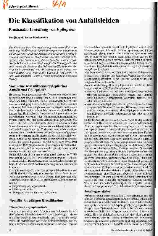 Vorschauseite 1: Die Klassifikation von Anfallsleiden Praxisnahe Einteilung von Epilepsien