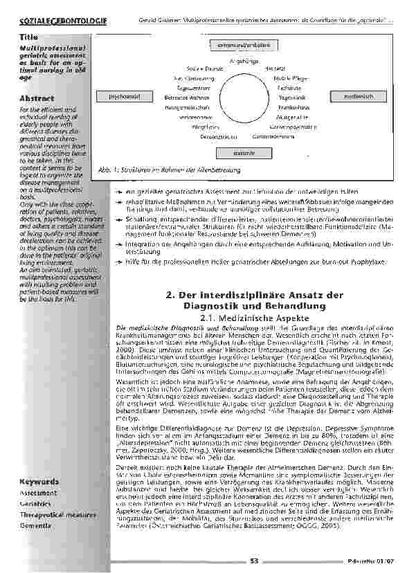 Vorschauseite 2: Multiprofessionelles geriatrisches Assessment als Grundlage für die optimale Betreuungsform im Alter