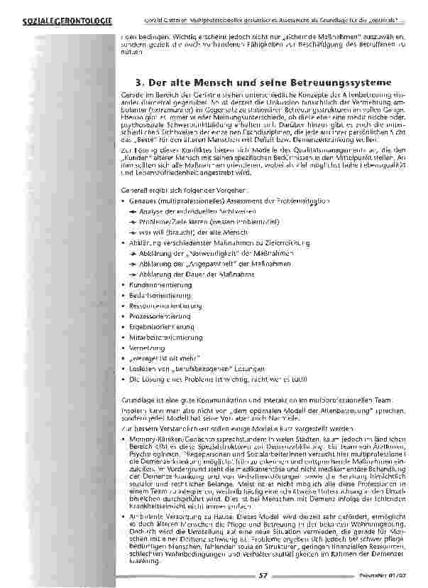 Vorschauseite 6: Multiprofessionelles geriatrisches Assessment als Grundlage für die optimale Betreuungsform im Alter