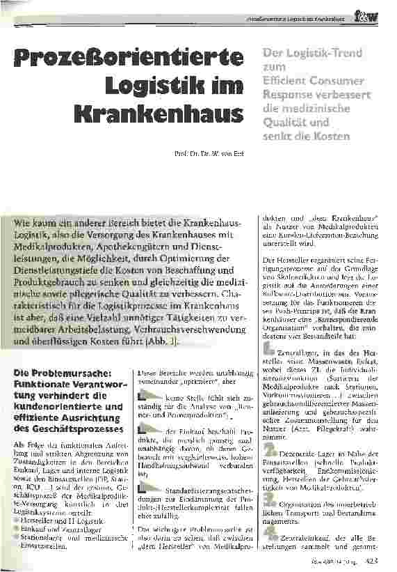 Vorschauseite 1: Prozeßorientierte Logistik im Krankenhaus Der Logistik-Trend zum Efficient Consumer Response verbessert die medizinische Qualität und senkt die Kosten